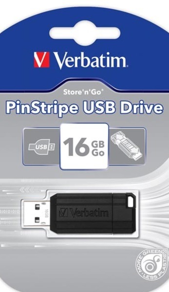 Verbatim USB pendrive, USB 2.0, 16GBUSB A, z wysuwanym złączem czarny GO PIN
