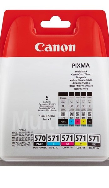 Canon Tusz PGI-570/CLI-571 PGBK/C/M/Y/BK MultiPack,  4 x 7 ml. + PGBK x 15 ml.