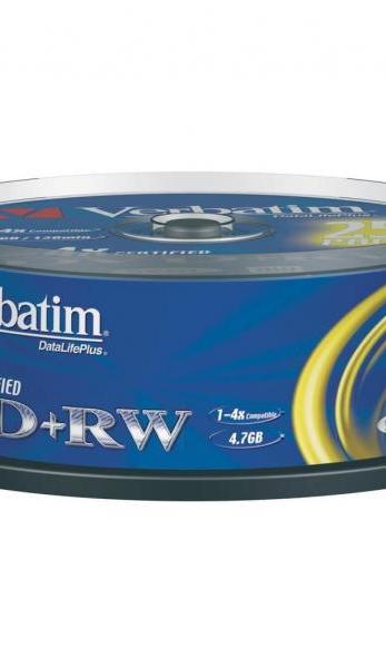 Verbatim DVD+RW 4x 4,7GB 25 p cake box DataLife+, scratch resist., bez nadruku