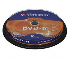 Verbatim DVD-R 16x 4,7GB 10p cake box DataLife+AZO+,scratch res, bez nadr, mat