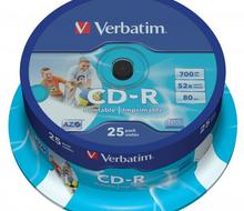 Verbatim CD-R 52x 700MB 25p cake box DataLife+,Super AZO, do nadruku